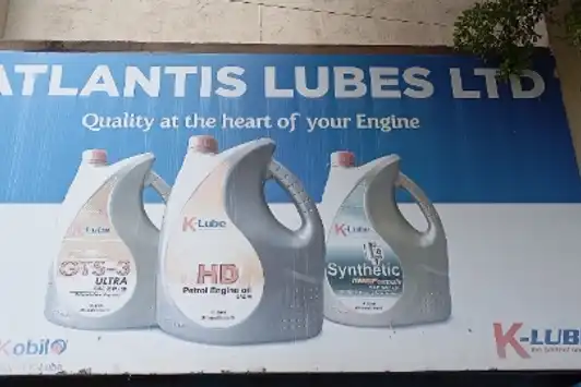 Close-up of Atlantis Lubes Ltd exterior banner